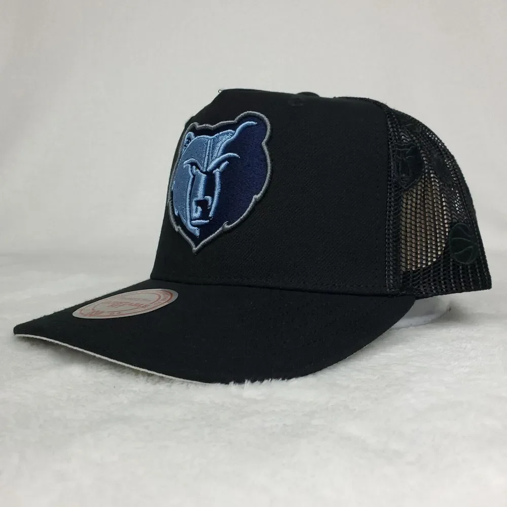 Memphis Grizzlies Mitchell & Ness Trucker Snapback Hat Cap 3D Logo Black‎ NWT